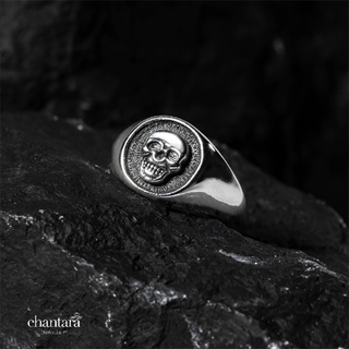 แหวนหัวกะโหลก แหวน แหวนชาย แหวนหญิง แหวนรมดำ สไตล์พังก์ เครื่องประดับ แหวนแฟชั่น แหวนเท่ๆ "Skull Punk Ring" ฟรีผ้าเช็ด