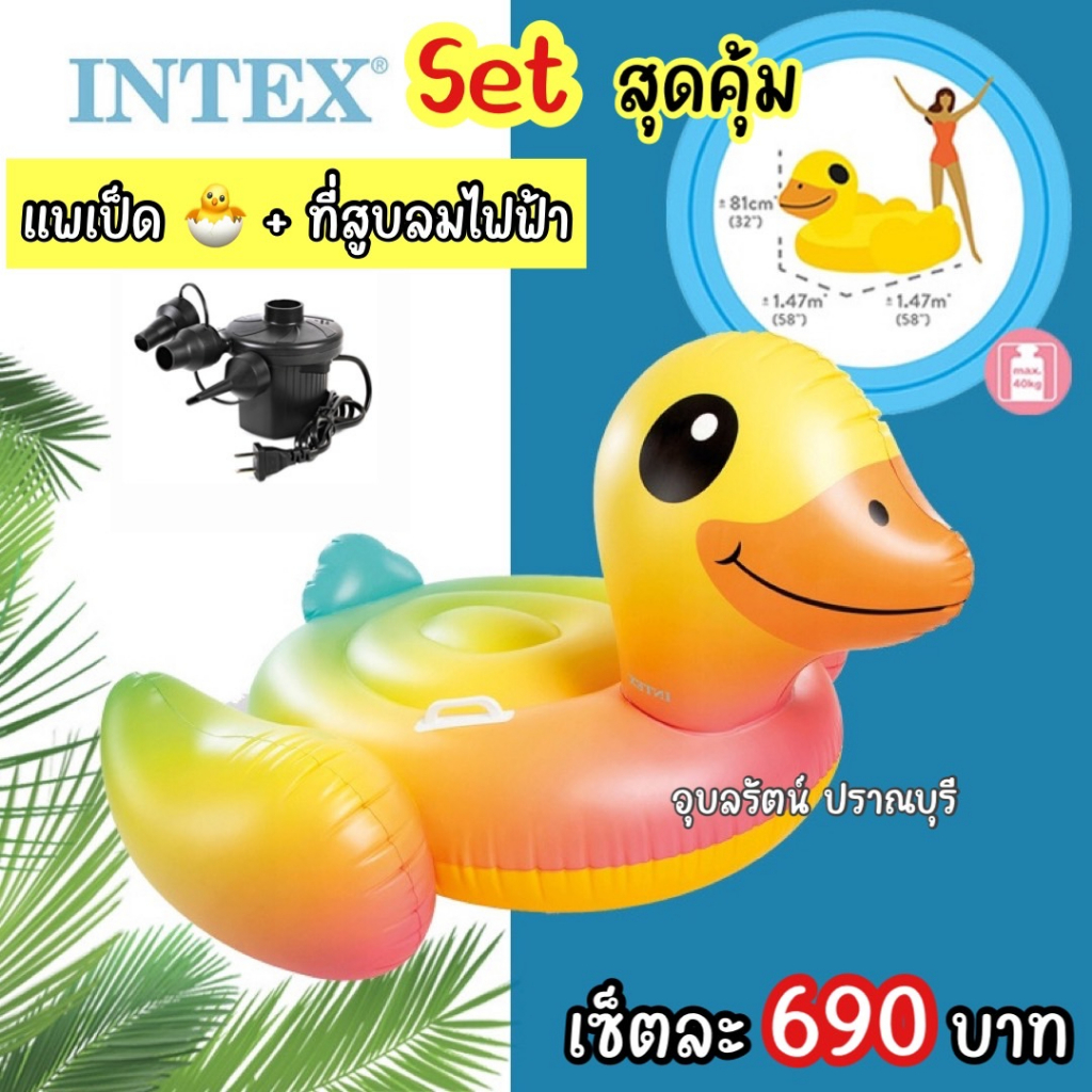 INTEX แพเป็ดสายรุ้ง แพฟลามิงโก้สีชมพู ขนาด: 58 x 58 x 32 นิ้ว (147 x ...