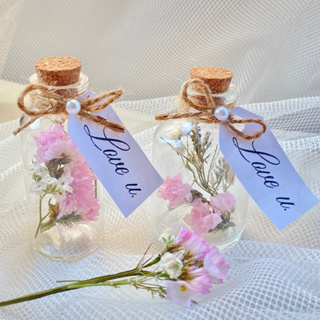 ขวดแก้วฝาไม้ก๊อกบอกรัก ดอกไม้ในขวดแก้ว ดอกไม้แห้ง ของขวัญ ของชำร่วยงานแต่ง ของตกแต่งบ้าน
