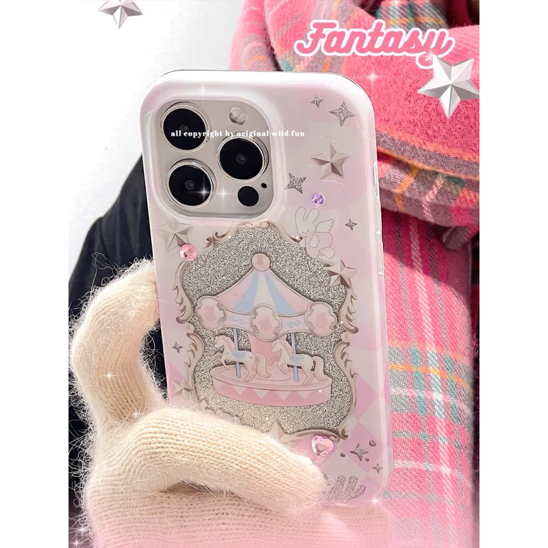 fantasy-pink-glitter-phone-case-เคสไอโฟนลายม้าหมุนกลิตเตอร์