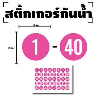 สติ๊กเกอร์ตัวเลข สติกเกอร์เลข (ตัวเลข1-40) ขนาด 3x3ซม. สีชมพูเลขขาว 1แผ่น 40ดวง รหัส [F-015]