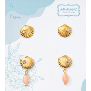 AR-Kang Collection***( ต่างหูSet )Pink Mop+ Light Peach Coral Quartzite (เงินแท้92.5%)