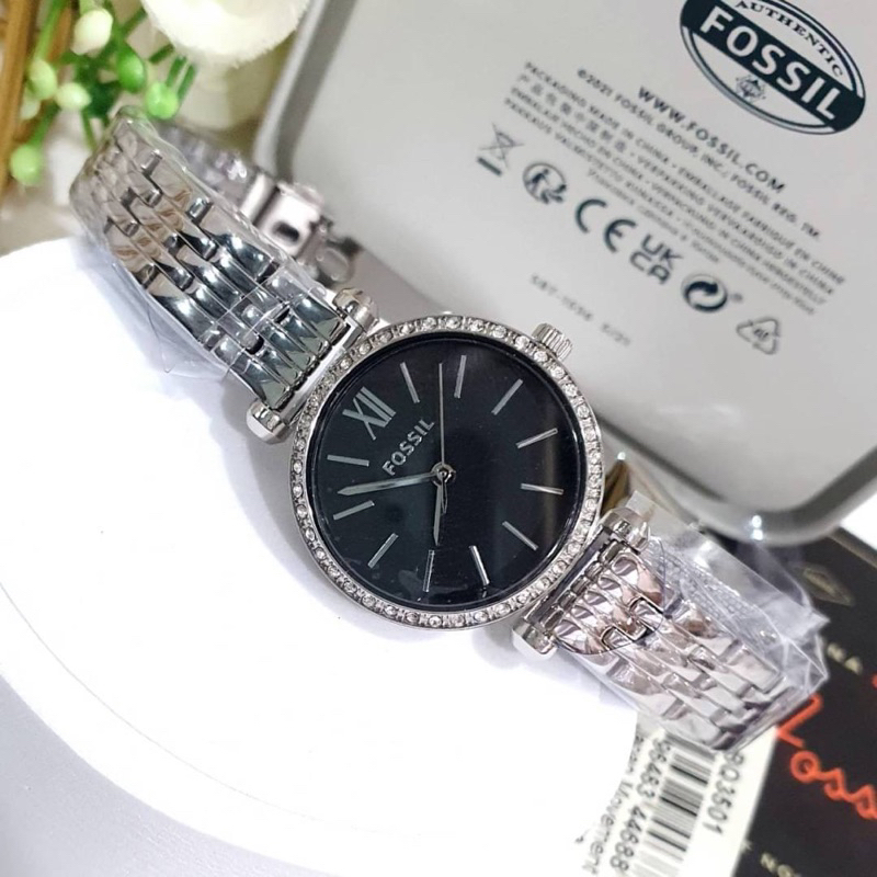 ผ่อน0-นาฬิกา-fossil-bq3501-classic-stainless-steel-black-dial-womens-watch-สแตนเลส-หน้าปัด-26-มม