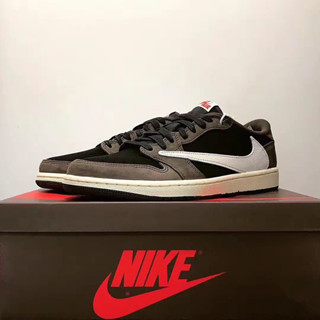 (ของแท้ 100 %)Travis Scott x fragment design air Jordan 1 low OG SP Sneakers "Dark Brown"