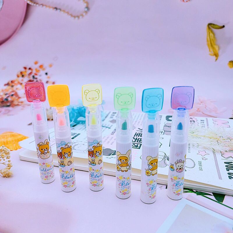 พร้อมส่ง-rilakkumaปากกาไฮไลท์6แท่ง6สี-น้องคุมะน่ารักมาก