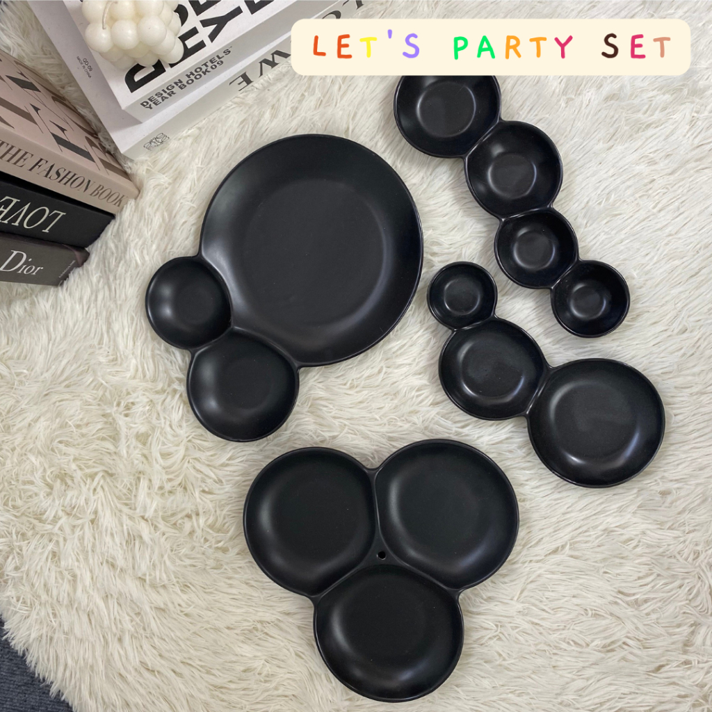 lets-party-set-เพิ่มความสนุกบนโต๊ะอาหาร-จานปาร์ตี้-จานหลุม-จานสีดำ-จานมีช่องใส่น้ำจิ้ม-จานใส่น้ำจิ้ม