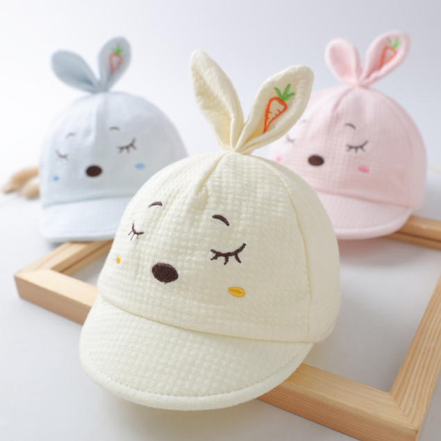 หมวกเด็ก-ha104-หมวกแก๊บ-เด็กเล็ก-ลายหน้ากระต่าย-หูปักแครอท