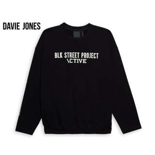 DAVIE JONES เสื้อยืดแขนยาว ทรงโอเวอร์ไซซ์ พิมพ์ลาย สีดำ Long Sleeve Graphic print Oversized T-shirt in black WA0107BK