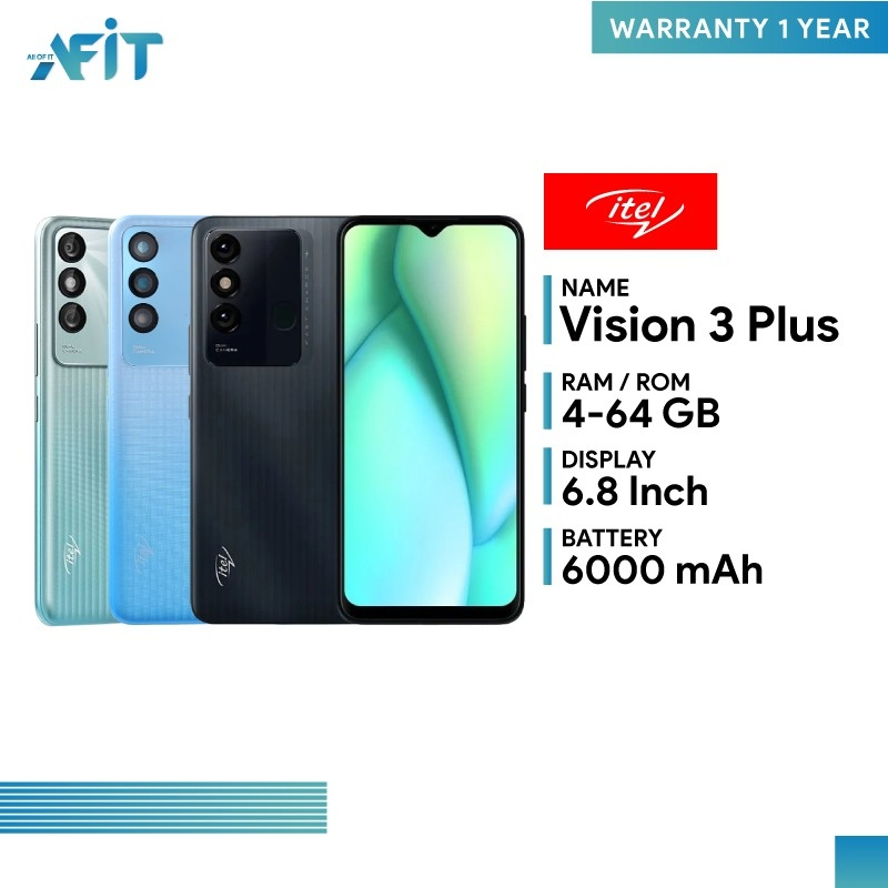 Itel Vision 3 Plus (4+64GB) จอใหญ่ 6.8 นิ้ว แบตเตอรี่ 6000 mAh พร้อม ...