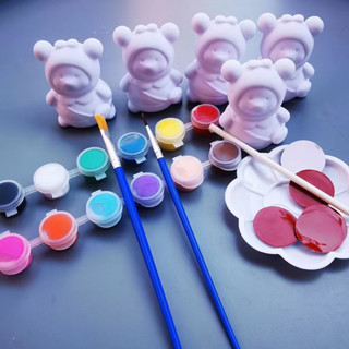 ตุ๊กตาปูนปลาสเตอร์  ระบายสี ตุ๊กตาหมี DIY ของขวัญวันเกิด