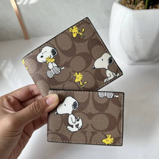 Coach (ce714) X Peanuts 3 In 1 Wallet In Signature Canvas With Snoopy Woodstock Print