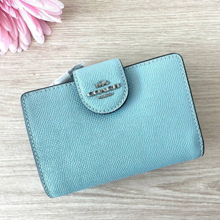 🎀 (สด-ผ่อน) กระเป๋าสตางค์ ใบกลาง สีฟ้า สีส้ม COACH 6390 MEDIUM CORNER ZIP WALLET