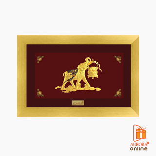Khongkwan by Aurora  กรอบรูปช้างชูถังเงินมงคล 12*18 ซม. ประดับด้วยทองคำแท้ 99.99%