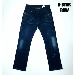 ยีนส์ G-Star Raw เอว 32 ผ้าด้านสีเข้ม แต่งเฟดสะบัดสี ขากระบอกเล็ก