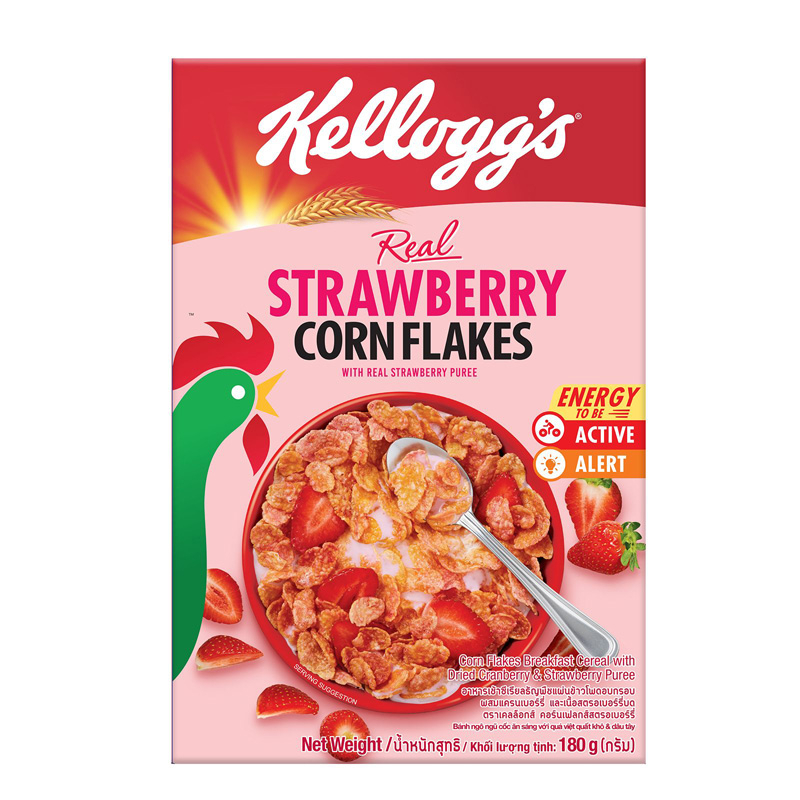 ภาพหน้าปกสินค้าKellogg's Strawberry Corn Flakes เคลล็อกส์ สตรอเบอร์รี่ คอร์นเฟลกส์ อาหารเช้า ซีเรียลธัญพืช 180 g. จากร้าน sino_family_shop บน Shopee