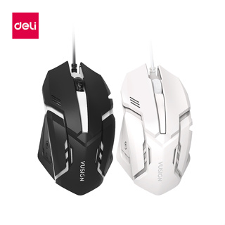 Deli เมาส์เกมมิ่ง เม้าส์มีไฟ RGB เรืองแสง เมาส์มีสาย  ขนาด 12 MM หัวเสียบ USB เมาส์ 1000 DPI Gaming Mouse