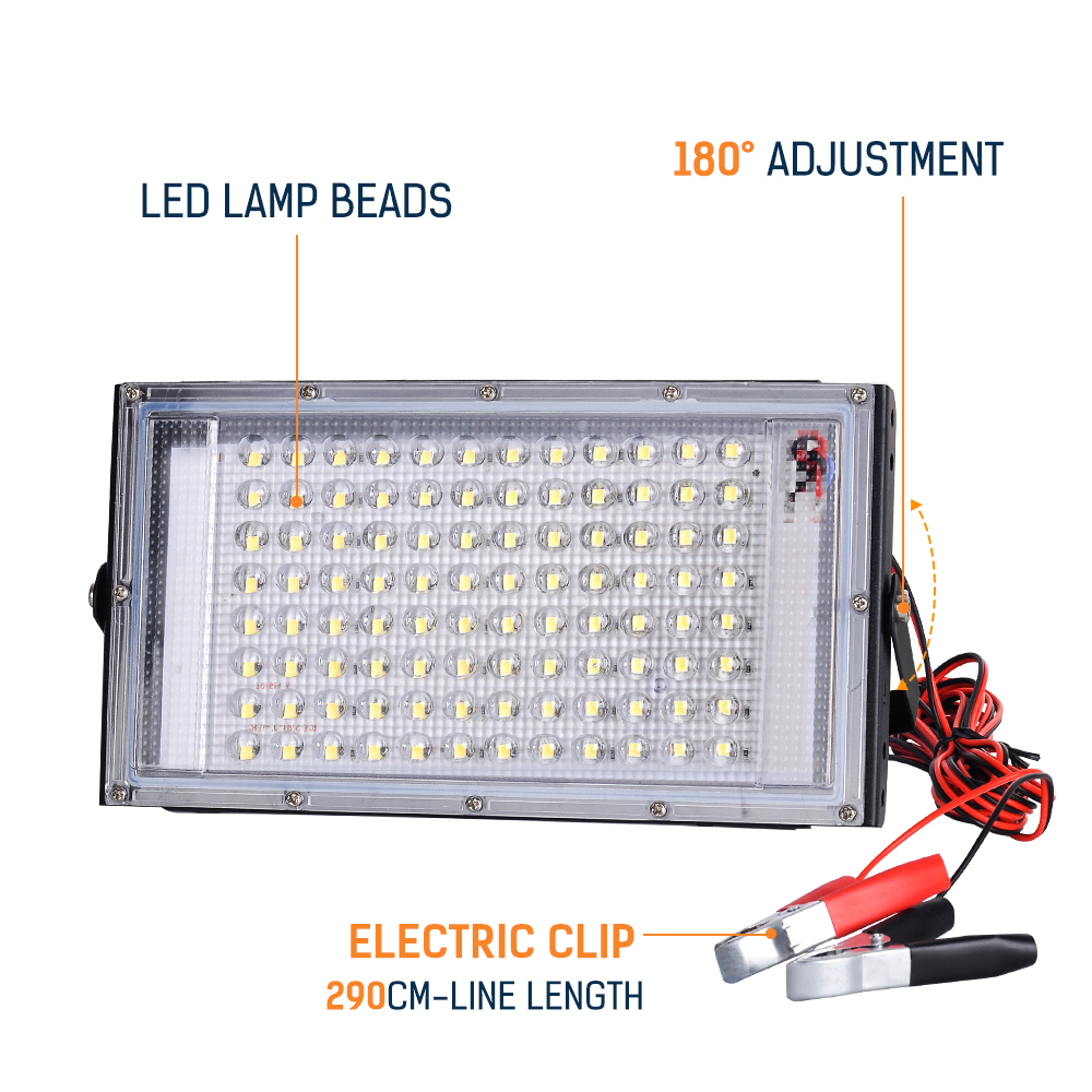 สปอร์ตไลท์-led-ไฟคีบแบต-ไฟ-led-50w-100w-dc-12v-ใช้ไฟ-12v-หลอดไฟ-led-แสงขาว