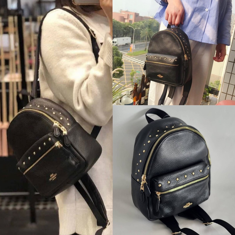 สด-ผ่อน-เป้-7-5-นิ้ว-สีดำหมุดทอง-f45070-mini-charlie-backpack-with-studs