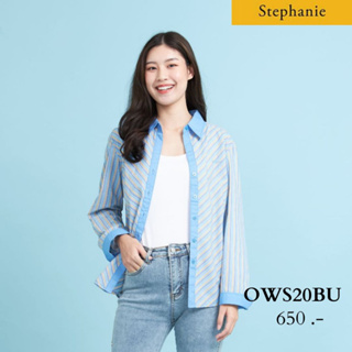 GSP Stephanie เสื้อมีปก แขนยาว ลายสีฟ้าสลับเหลือง (OWS20BU)