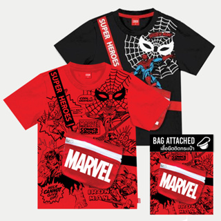 Marvel Boy T-shirt Spider-man (with bag) - เสื้อยืดเด็กผู้ชายลายมาร์เวล สไปร์เดอร์แมน เสื้อติดกระเป๋าจริงสินค้าลิขสิทธ์แท้ 100% Official Licensed