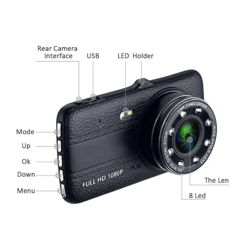 กล้องติดรถยนต์หน้าหลังfull-hd-1080p-เลนส์มุมกว้าง170-องศาจอ4นิ้ว-กล้องมุมกว้างความละเอียดสูง1080p-ไฟ-led-แสดงภาพในที่มืด