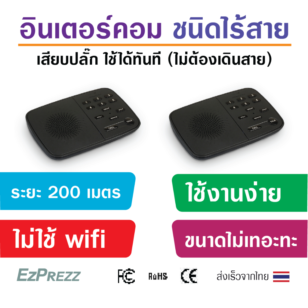 อินเตอร์คอมไร้สาย-wireless-intercom-1-ชิ้น-ระยะ-500-เมตร-ไม่ต้องใช้แบตเตอรี่-ไร้สาย-เสียบปลั๊กใช้ได้ทันที-พร้อมส่งจากไทย