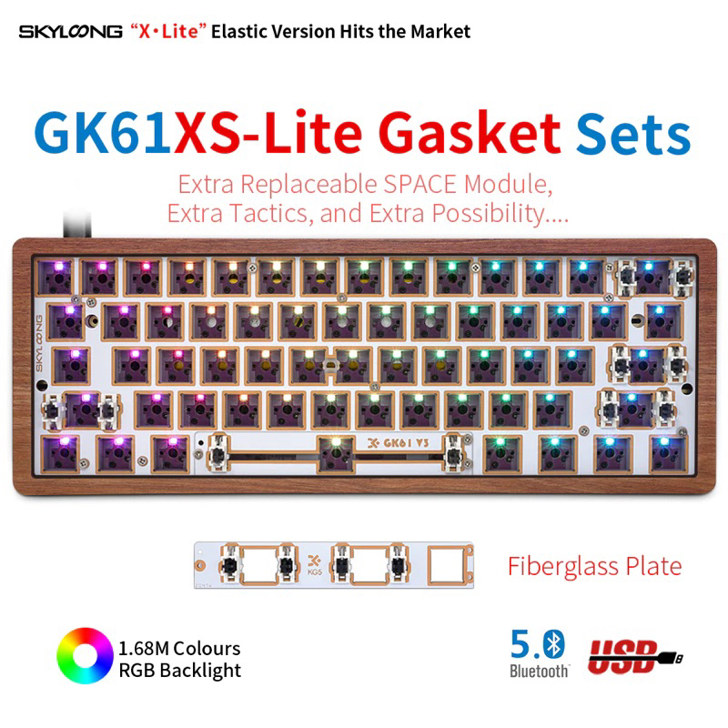 คีย์บอร์ด60-keyboard-skyloong-gk61x-gk61xs-wooden-bluetooth-คีย์บอร์ดบลูทูธ