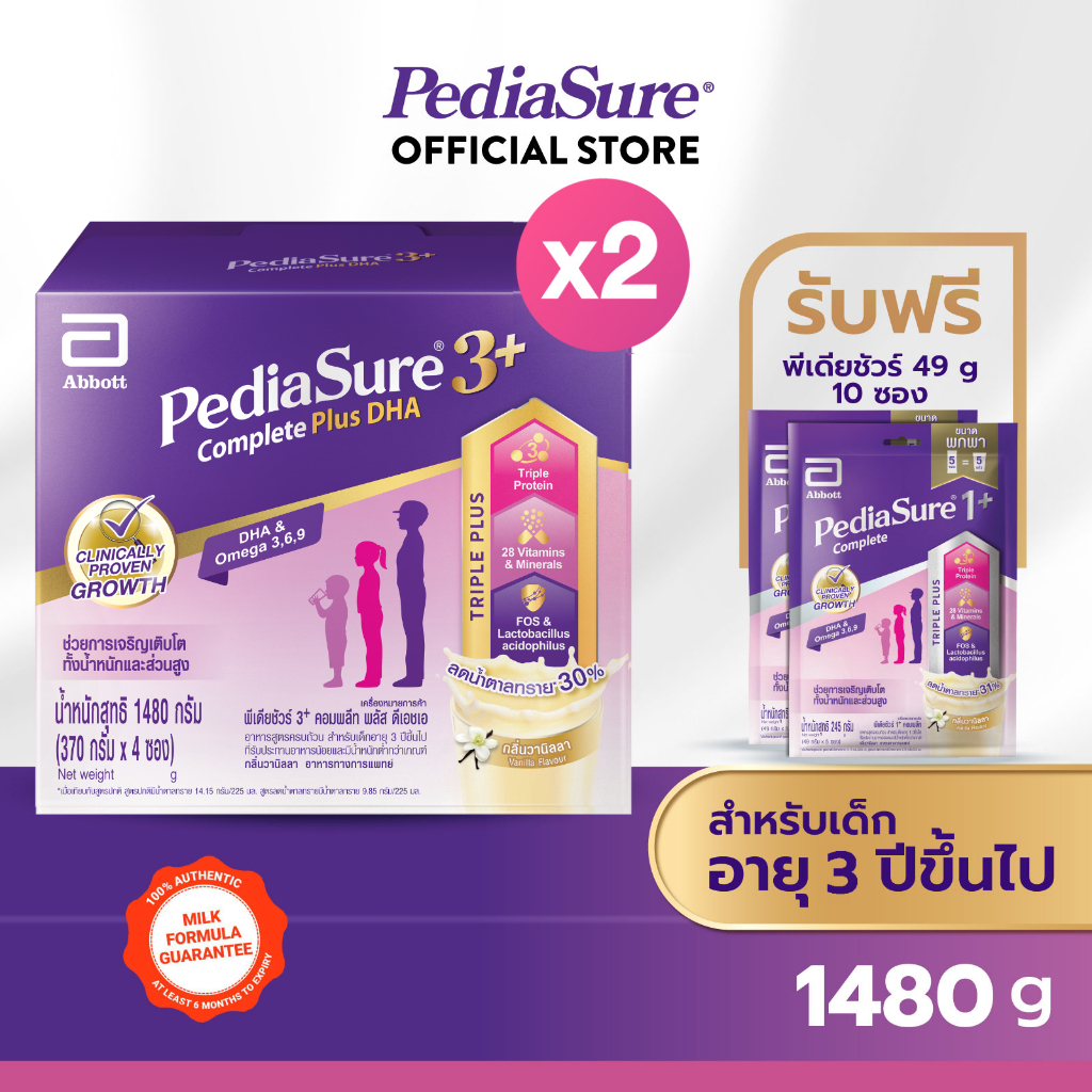 ภาพหน้าปกสินค้าPediasure นมผงพีเดียชัวร์ 3+ วานิลลา 1480 กรัม 2 กล่อง Pediasure 3+ Complete Vanilla 1480g x 2 จากร้าน pediasure_thailand บน Shopee