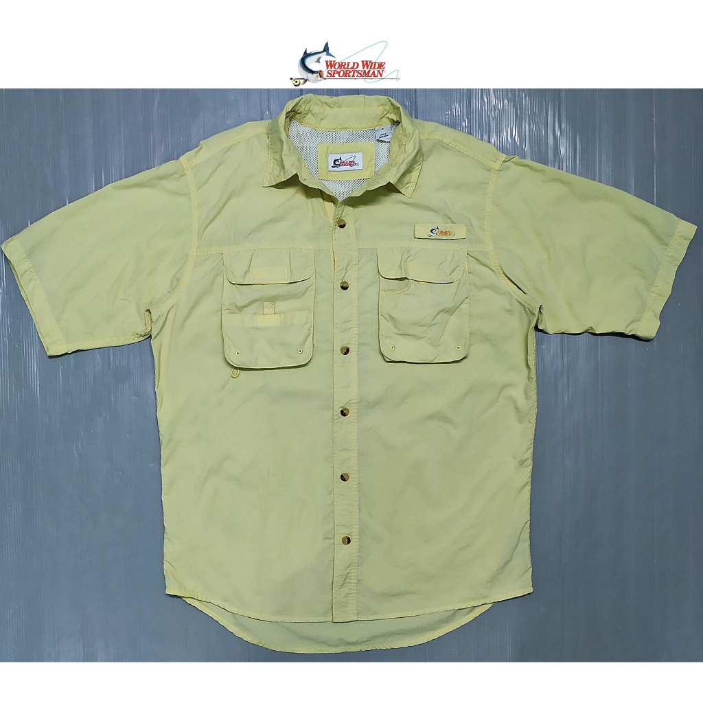 เสื้อเชิ้ต World Wide Sportsman Fishing สีเหลืองอ่อน Size M Shopee