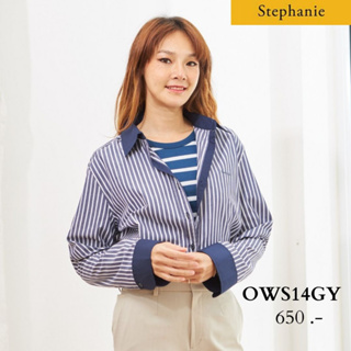 GSP Stephanie เสื้อมีปก แขนยาว ลายทางสีน้ำเงิน (OWS14GY)