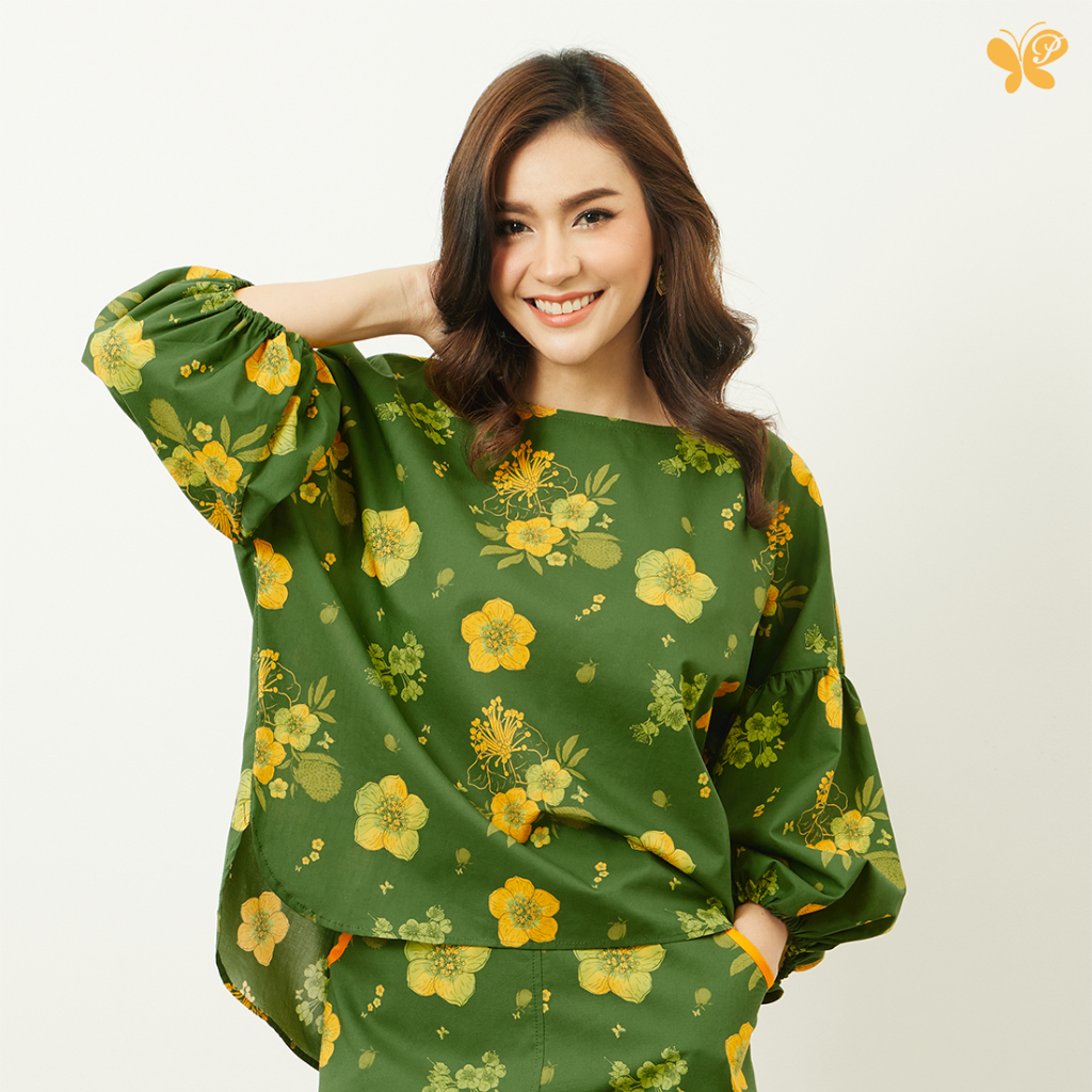 Woman Oversized Firework Top เสื้อโอเวอร์ไซส์ แขนพองทรงหลวม จากผ้าป่าน ...