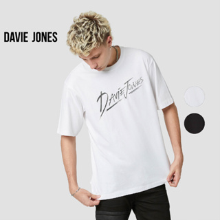 DAVIE JONES เสื้อยืดโอเวอร์ไซส์ พิมพ์ลาย สีขาว สีดำ สีแดง LG0048WH BK RE Logo Printed Oversize T-Shirt in white black red