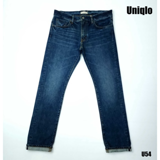 ยีนส์ริมแดง Selvedge Uniqlo เอว 36 สีโทนเข้ม ผ้าด้าน ตะเข็บขึ้นราง ขากระบอกเล็ก