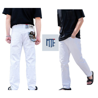 สินค้า MTESHOP กางเกงยีนส์ขากระบอก กางเกงยีนส์ผ้าคัตตอนสี  ผ้าไม่ยืด สีขาว เป้าซิป รุ่น 107-8 สินค้าพร้อมส่ง