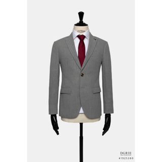 Light gray stripe &amp; white TR half lining jacket-แจ็คเก็ตสูทสีเทาลายทาง