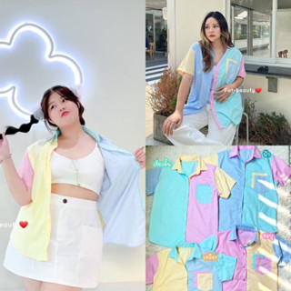 Pastel Shirt 🌈🌷🛋️  เสื้อเชิ้ตแขนสั้น โทนสีพาสเทลสุดฮอตสาวอวบ