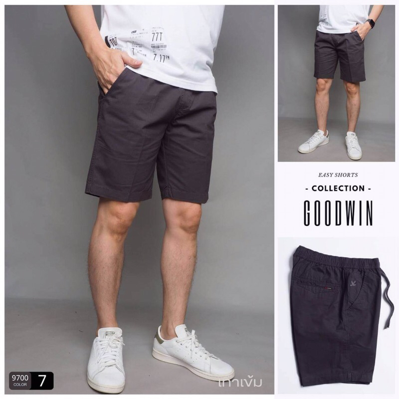 goodwin-9700-กางเกงขาสั้น-ผู้ชาย-เอวยืด-ผ้าคอตต้อน-สีพื้น-ยาว-17-20-นิ้ว-ไซส์-30-37-goodwin-brand