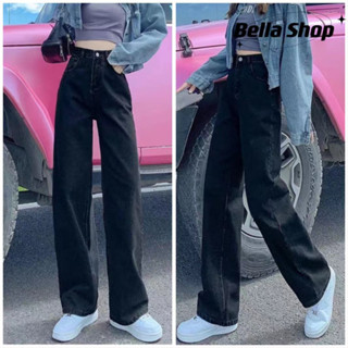 Bella🌻กางเกง👖พร้อมส่ง กางเกงยีนส์ขายาวเอวสูงสไตล์ย้อนยุคสีดำสไตล์เกาหลี✨พร้อมส่งจากกทม มาถึงใน 3-5 วัน