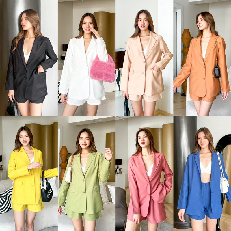 new-special-blazer-set-490ฟรีส่ง-คลาสสิคเบลเซอร์เซ็ตกางเกงขาสั้น-แต่รุ่นนี้พิเศษที่เนื้อผ้าคอตตอนผสมลินิน-wynn