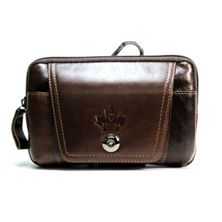 Chinatown Leather กระเป๋าหนังแท้ใส่มือถือสีน้ำตาลเข้มiphone Pro maxvได้2เครื่อง