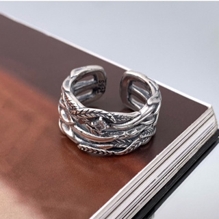 925 เงินสเตอร์ลิง Seiko แหวนขนนกผิดปกติย้อนยุคสดใสชายและหญิงสไตล์เดียวกันเปิดแหวน