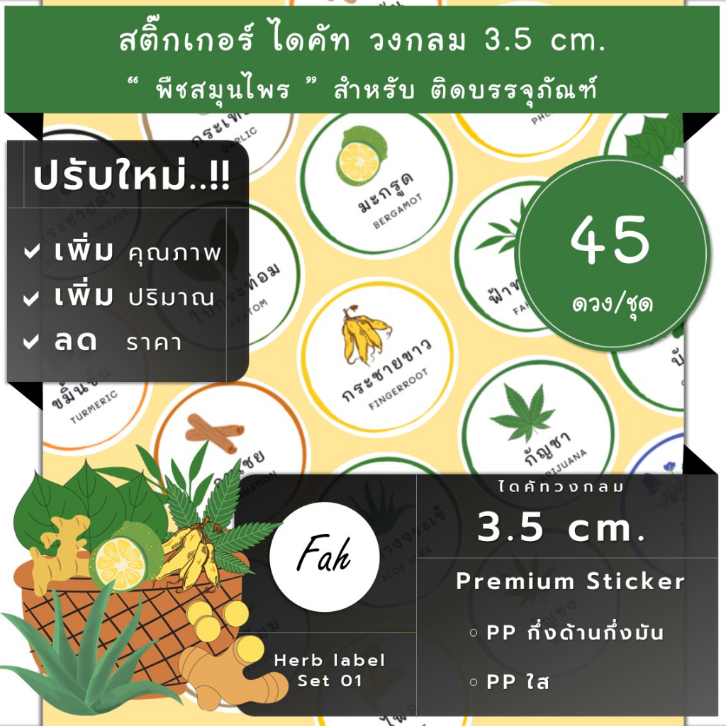 45ดวง-ชุด-cc0-35-a4-sbl-herb-th-01-สติ๊กเกอร์สมุนไพร-ติดสินค้า-สลากสินค้า-label-ฟ้าทะลายโจร-บัวบก-ย่านาง-กระชายขาว-ขิง