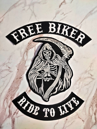 ตัวรีดติดเสื้อขนาดใหญ่ Set Free Biker (1set/3pcs) ตกแต่งเสื้อผ้า แจ๊คเก็ตยีนส์ Hipster Embroidered Iron On Sew on