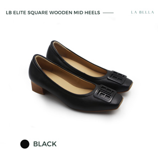 สินค้า LA BELLA รุ่น LB ELITE  SQUARE WOODEN MID HEELS - BLACK
