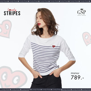 GSP เสื้อยืด เสื้อยืดผู้หญิง Lucky Stripes Blouse แขนยาว สีขาว แดง JERSEY BLOUSE (P9XFNV)