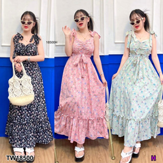 AK18500 Maxxi Dress แม้กซี่เดรสยาว สายผูกไหล่ 2 ข้าง