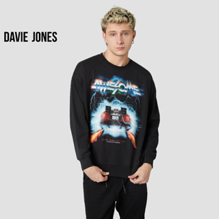 DAVIE JONES เสื้อสเวตเตอร์ โอเวอร์ไซส์ พิมพ์ลาย สีดำ Graphic Print Oversize Sweater in black SW0031BK