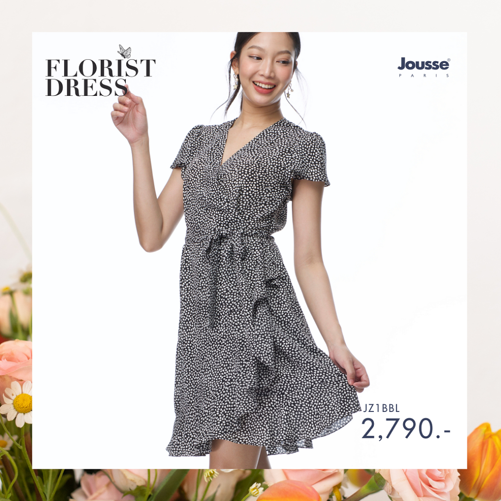 jousse-ชุดเดรส-dress-ชุดเดรสสีดำลาย-florist-ผ้าชีฟอง-แต่งระบาย-jz1bbl