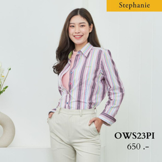 GSP Stephanie เสื้อมีปก แขนยาว ลายสีชมพูสลับ (OWS23PI)