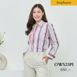 GSP Stephanie เสื้อมีปก แขนยาว ลายสีชมพูสลับ (OWS23PI)